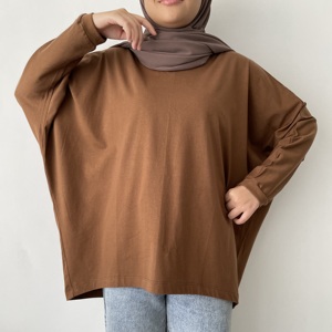 Women's Minimalist Solid Cotton Drop Shoulder Breathable Batwing <b>Top</b> Comfortable Blouses & Shirts - Product Image 2