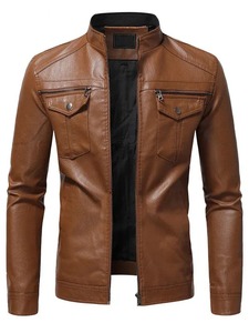 Mens Classic <b>Slim</b> <b>Fit</b> Brown Leather <b>Jacket</b> - Product Image 1