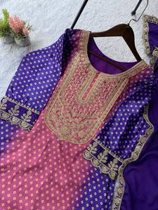 Conjunto de ropa étnica para mujer con blusa bordada con estampado chinon exclusivo y pantalón dupatta de talla única de 48 pulgadas, diseño de diseñador. - Product Image 5