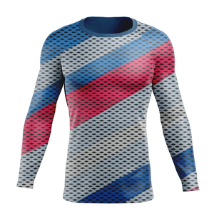<b>Men's</b> Long Sleeve <b>Compression</b> <b>Shirt</b> Black Blue Marble Print Crew Neck Fitted Moisture Wicking Quick Dry Polyester Baselayer - Product Image 5