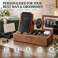 Organisateur de bureau personnalisé en bambou pour téléphone, montre et clés, avec nom sur mesure, coffret cadeau de mariage pour témoin ou garçons d'honneur, OEM