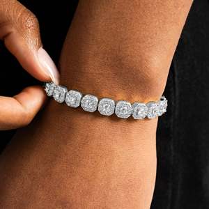 Luxury Princess Cut Diamond Tennis Bracelet 925 Sterling Silver Channel Setting Geometric Unisex Everyday Wear - Product Image 4
