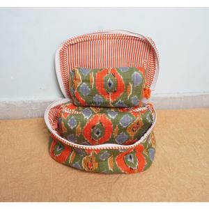 Handmade Reusable 3-Piece Large Multifunction Vanity <b>Case</b> Zipper Set Sustainable Indian White Diagonal Stripe Block Printed bag - Product Image 4