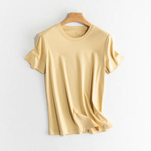 Camiseta de algodón de alta calidad para mujer, cuello redondo, manga corta, color sólido, corte regular, informal, transpirable, tejida, para primavera/verano - Product Image 6