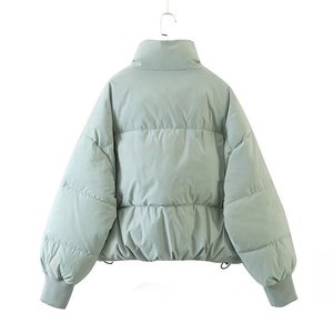Women's <b>Quilted</b> Puffer Jacket Solid Color Stand Collar Full Sleeve <b>Thick</b> Winter Outerwear Short Length Puff Sleeve Design - Product Image 2