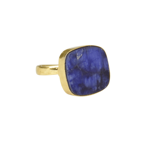 Laxmi Jewellers Classic <b>Ring</b> <b>24K</b> <b>Gold</b> Plated Brass Natural Cushion Sapphire Stone Unisex Daily Wear May Birthstone - Product Image 3