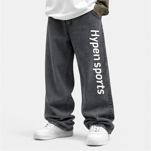 HYPEN SPORTS - Jeans de mezclilla holgados de pierna recta para hombre, corte medio, transpirables, para verano, otoño y primavera - Product Image 4