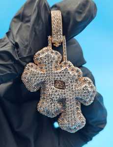 Pendentif croix bicolore personnalisé en argent 925, pendentif hip-hop, pendentif foi chrétienne, pendentif bling pour rappeur, pendentif religieux - Product Image 6