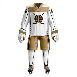 Ensemble d'uniformes de lacrosse personnalisés blanc et or, maillot de hockey, vêtements d'équipe, chemise à manches longues, shorts, gants, patins à glace - Product Image 1
