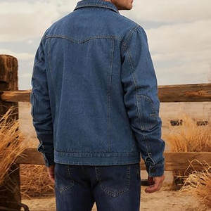 Chaqueta vaquera para hombre con forro de franela, corte cowboy, estilo western clásico, ajuste slim, vintage, resistente, tipo camionero, streetwear - Product Image 6