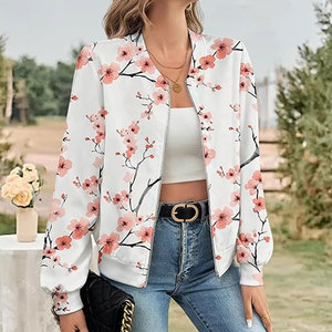 Custom <b>Women</b>’s Bomber <b>Jackets</b> Long Sleeve Casual Floral Zip-Up <b>Jackets</b> <b>Lightweight</b> Fashion Outerwear Streetwear Bomber - Product Image 5