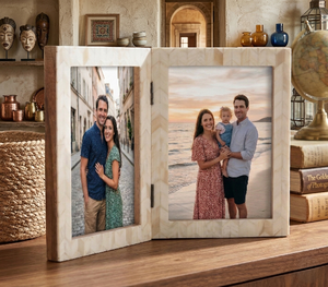 5x7 <b>Picture</b> <b>Frame</b> <b>Rustic</b> Wood Hinged Folding Double Photo <b>Frame</b> Double Sided Display Rotatable High Definition Glass TableTop - Product Image 2