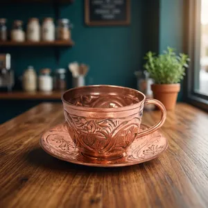 Juego de Taza y Platillo de Cobre Puro Hecho a Mano |   Taza Tradicional de Cobre para Té y Café, para el Hogar, la Cocina, la Oficina, Comedor y Regalos - Product Image 5