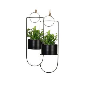 Modern Minimalist Black Metal Hanging Planter Set Of 2 Iron Indoor Wall <b>Plant</b> Holder For Living Room Balcony & Home Garden <b>Decor</b> - Product Image 1