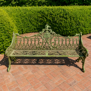 Antique Cast Iron Garden <b>Bench</b> Ornate Green <b>Metal</b> Outdoor Patio Park Seating Vintage Decorative Furniture Premium Style - Product Image 1