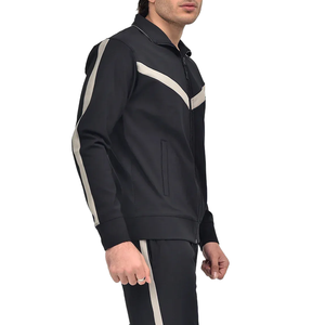 Men's <b>Black</b> Zip Up Tracksuit Set Stand Collar Jacket <b>And</b> Pants <b>White</b> <b>Stripe</b> Sporty Outfit - Product Image 6