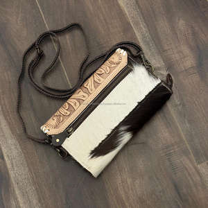 Nuevo monedero de cuero con pelo en Cactus y Floral Tolling Cartera cruzada de cuero genuino para mujer Cartera de cuero de vaca al por mayor - Product Image 3