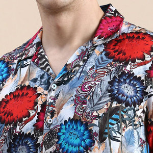 Ensemble chemise et short à manches courtes pour homme, imprimé floral, col en V, coupe classique, vêtements décontractés, tissu polyester respirant - Product Image 6
