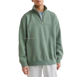 OEM personalizado liso sudaderas con capucha de algodón de los hombres Jumper 14 Zip Pullover verde en blanco cuarto Zip sudadera - Product Image 1