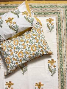 Natural Cotton Hand Block Printed Bedsheet Set with <b>Pillow</b> Covers, Indian Artisan Bedding, Soft Home Textile Wholesale Export - Product Image 1