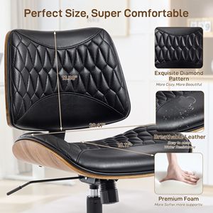 Sedia da Ufficio Girevole Moderna in Noce con Schienale in Legno Curvato e Rivestimento in Pelle PU, Senza Braccioli, Altezza Regolabile e Ruote per Scrivanie Piccole - Product Image 3