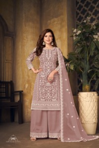 Dhwaja Export Faux Georgette Traditional Floor-Length Embroidered <b>Net</b> Semi-Stitched All Seasons Plazzo Suit - Product Image 4