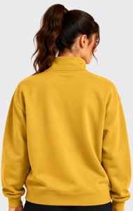 <b>Women's</b> <b>Yellow</b> Quarter Zip Sweatshirt Cotton Stand Collar Long Sleeve Front Graphic Print <b>Top</b> - Product Image 2