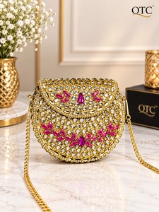 <b>Gold</b> Plated Rhinestone Luxury Fashion Evening Bag Round <b>Clutch</b> Purse Chain Strap for Wedding Party Festive Occasions - Product Image 1
