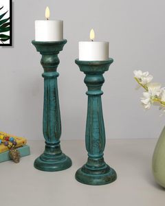 Porte-bougie pilier artisanal naturel en bois de manguier poli, centre de table moderne, décoration pour Noël, mariage, maison et hôtel - Product Image 3