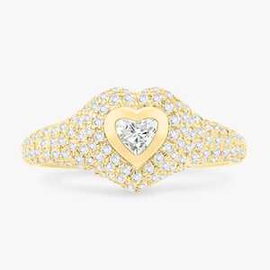 Anillo de sello personalizado con pavé, solitario redondo, con forma de corazón, para dedo mindero, brillante, con cúpula abombada, de oro macizo cultivado en laboratorio de 10K, 14K, 18K - Product Image 3