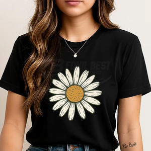 Camiseta Vintage al por Mayor con Gráfico de Margaritas y Logotipo de Encaje para Mujer, Estilo Retro con Lazo, Negra y Blanca, Talla Única, Éxito de Ventas de Primavera - Product Image 6