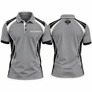 Camiseta de Polo Gris Personalizada para Pickleball y Pádel para Hombre |   Ropa Deportiva de Alto Rendimiento para Deportes de Raqueta, Transpirable y de Secado Rápido - Product Image 1
