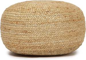 Pouf ottoman tressé naturel en jute et chanvre, confortable, de style bohème, fait main, pour une assise décontractée à la maison, au bureau ou dans la chambre. - Product Image 2