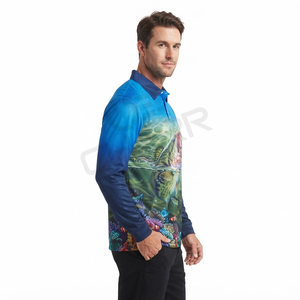 OEM Sublimated <b>Fish</b> Jersey 100% Recycled Polyester Eyelet Mesh UPF 50+ Lightweight Raglan Sleeve Rib Collar Fishing Polo <b>Shirt</b> - Product Image 3