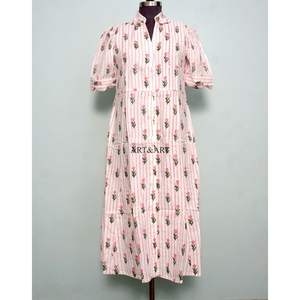 Nouvelle arrivée, robe mi-longue indienne style A, décontractée, pour soirée, robe d'été pour femme, une pièce, confortable au quotidien, 100% coton pur, imprimé floral Kangura - Product Image 3