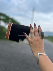 Pochette en cuir repoussé à la main à la mode Style occidental carte de crédit en cuir de vachette Long portefeuille portefeuilles de téléphone en cuir véritable de haute qualité - Product Image 5