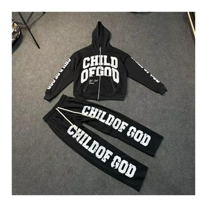 Ensemble de sweat-shirt à capuche pour homme Child Of God, en coton noir, style décontracté, imprimé lettres, vêtements d'automne - Product Image 2