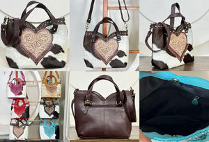 Nuevo bolso de hombro con forma de corazón floral hecho a mano para mujer, bolso de viaje de cuero vacuno auténtico con correa ajustable. - Product Image 3