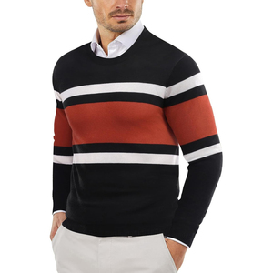 Pull à col rond rayé pour homme, manches longues, chaud pour l'hiver, 100% acrylique, anti-boulochage, épaisseur standard - Product Image 1