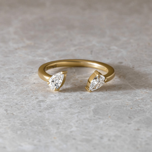EtherStar Jewels 0.6ctw Dual Pear Cut Lab Grown Diamond Luxury IGI Certified <b>Open</b> Cuff <b>Ring</b> 18K Yellow Gold Gap Band for Women - Product Image 1