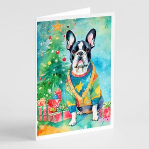 Bouledogue français fantaisiste Cartes de voeux de Noël Pack de 8 A7 Taille 5x7 Cartes de note vierges avec enveloppes - Product Image 1