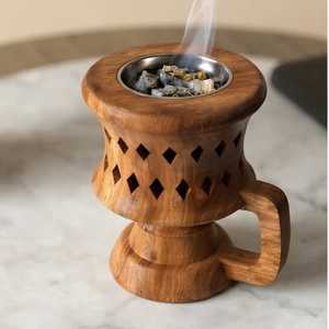 Brown Wooden Bakhoor Burner Elegant Bakhoor Burner Wood Aromatherapy <b>Diffuser</b> Incense Burner Catalytic Fragrance Incense Burner - Product Image 5