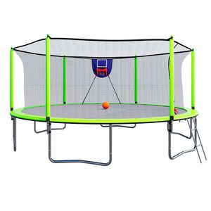 Trampolino Verde da 4,5 m con Canestro da Basket, Gonfiatore e Scala, 6 Nuove Protezioni per Pali di Sicurezza, Giocattoli per Saltare - Product Image 3