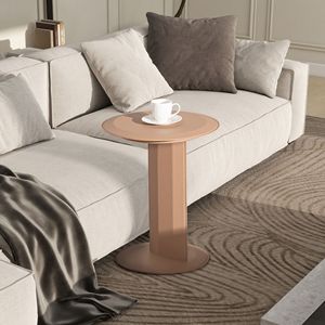 Mode 18\" Saddle Brown Faux Leather Round <b>C</b> Shaped Sofa <b>Side</b> <b>Table</b> Elegant Coffee <b>Tables</b> - Product Image 3