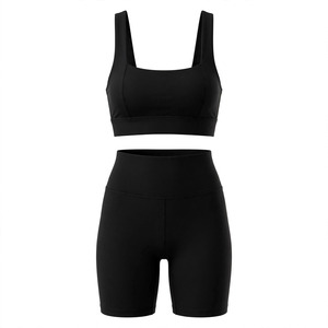 Conjunto de sujetador deportivo y shorts sin costuras de color personalizado para mujer, sin aros, espalda cruzada, cintura alta, de secado rápido - Product Image 1