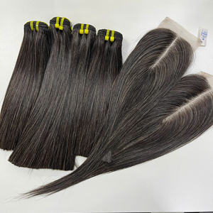 Conjunto de paquete y cierre de cabello humano crudo pimienta color sal hueso textura recta cabello humano calidad de lujo Super doble dibujado - Product Image 5