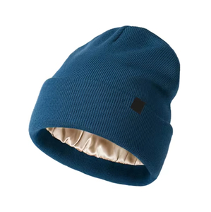 Unisex Blue Beanie Hat Solid Color Knitted <b>Winter</b> <b>Cap</b> Casual Style for Adults 56-58CM Head Circumference - Product Image 1