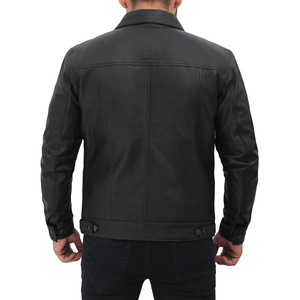 Custom Luxury Men Genuine Leather <b>Jacket</b> Vintage Black <b>Trucker</b> Button Up Coat Casual Outerwear Fashion Streetwear Winter Season - Product Image 1