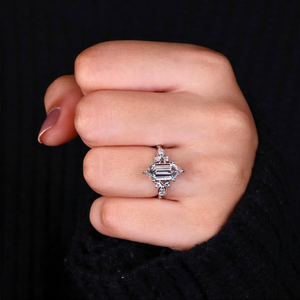 Bague de fiançailles hexagonale unique en diamant certifiée IGI, or blanc 14 carats, style géométrique vintage, pour femme, bijoux de luxe - Product Image 6