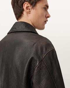 Blouson moto en cuir d'agneau véritable pour homme, fermeture éclair, col montant, coupe classique, style hiver, écologique, respirant, devant zippé - Product Image 5